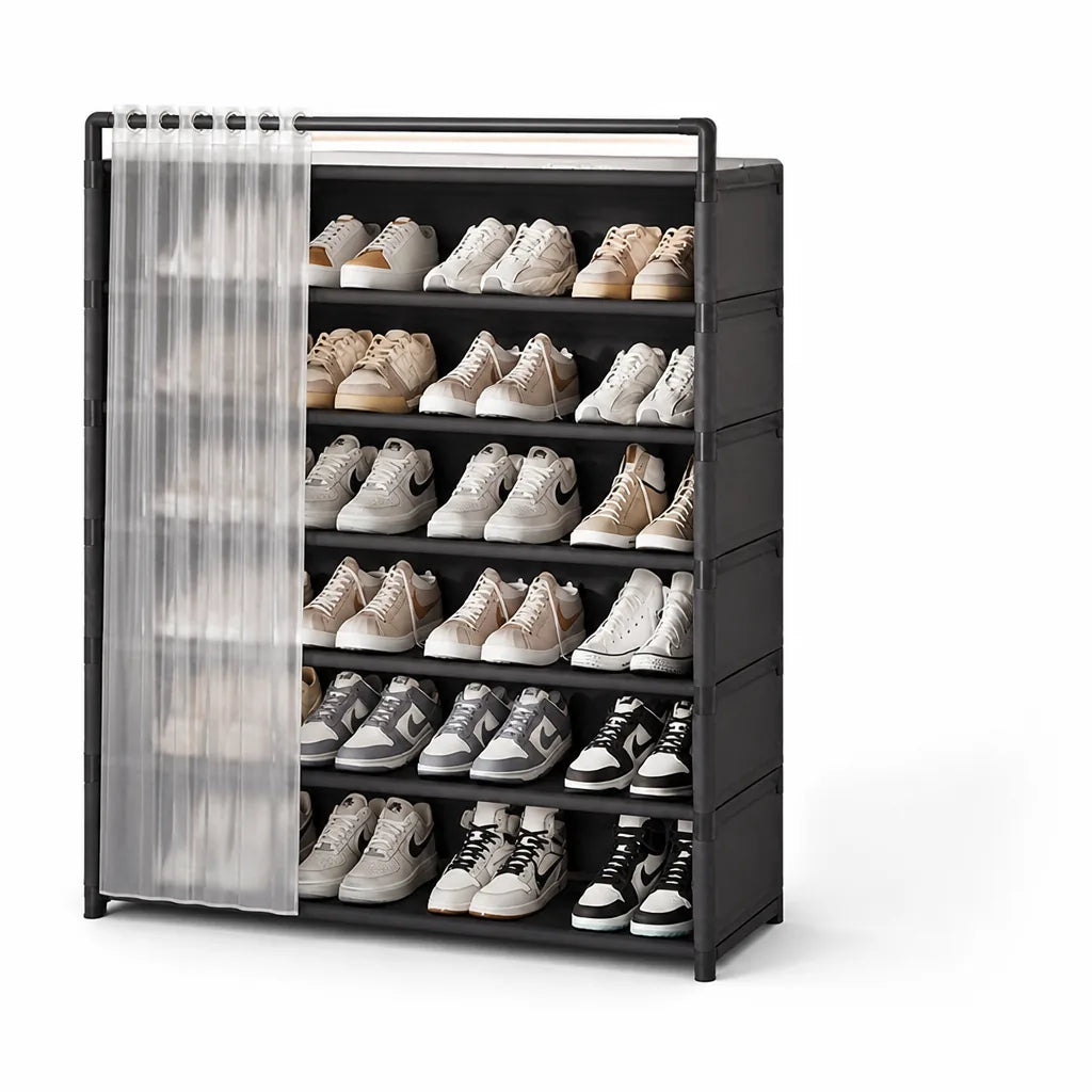 Foldable Multi-Tier Front Dust Cover Shoe Rack