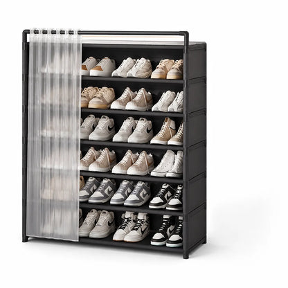 Foldable Multi-Tier Front Dust Cover Shoe Rack