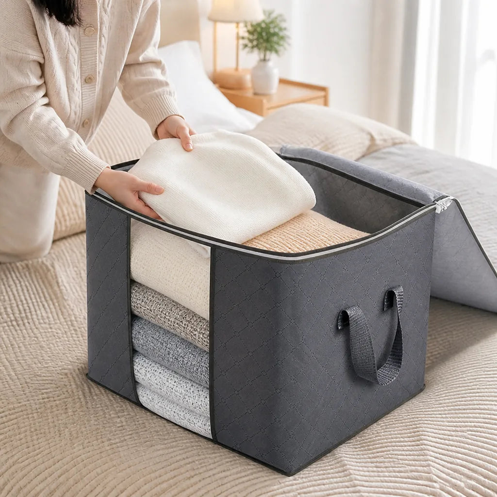 Foldable Space-Saving Clothes Storage Bag with Transparent Window