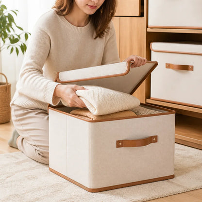 Foldable Storage Box Waterproof Reinforced Leather Handles