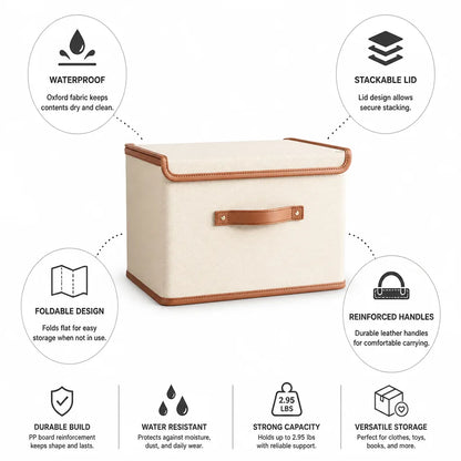 Foldable Storage Box Waterproof Reinforced Leather Handles