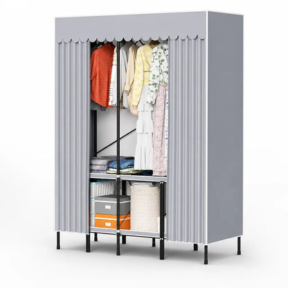 Foldable Zippered Dustproof Steel-Frame Wardrobe