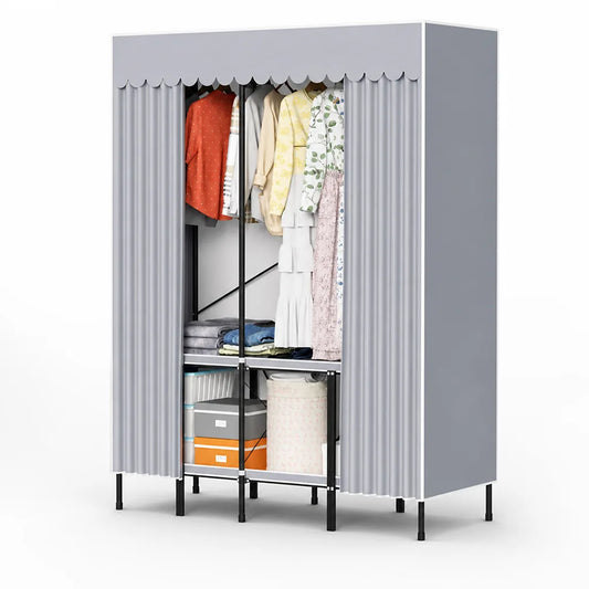 Foldable Zippered Dustproof Steel-Frame Wardrobe