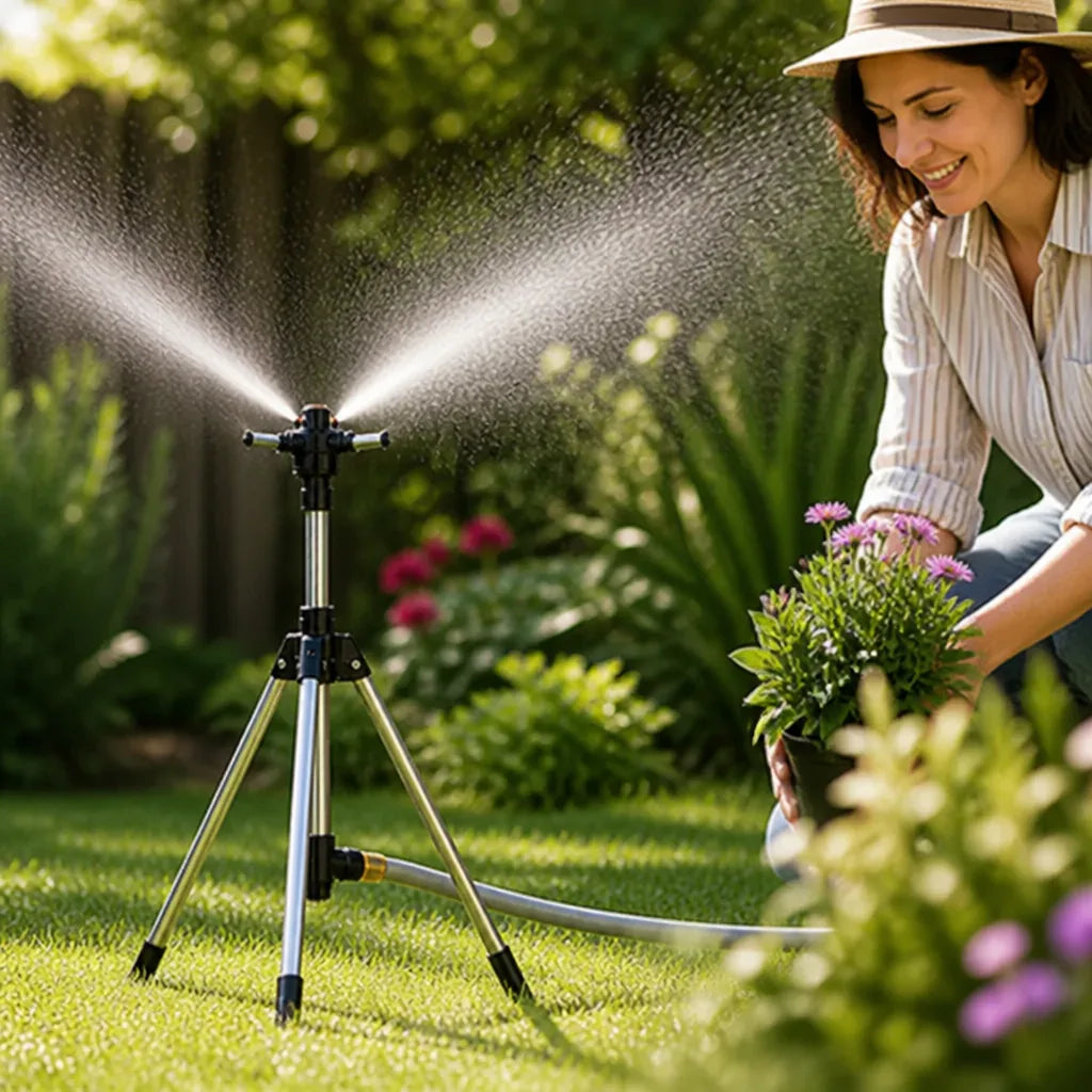 Garden Sprinkler 360° Rotating Height Adjustable Stainless Steel