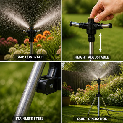 Garden Sprinkler 360° Rotating Height Adjustable Stainless Steel