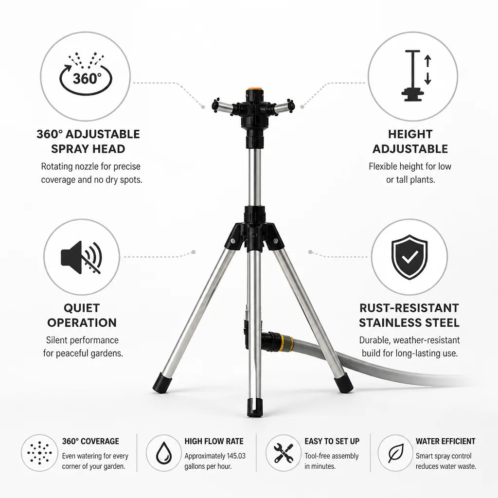 Garden Sprinkler 360° Rotating Height Adjustable Stainless Steel