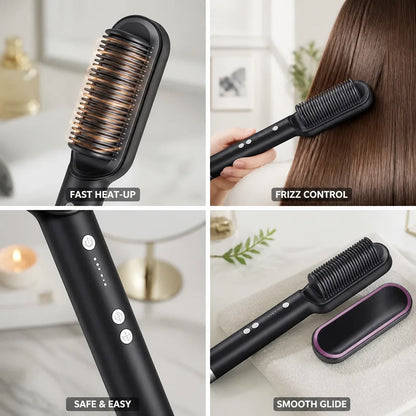 Hair Straightener Brush Ionic Ceramic Fast Heat-Up