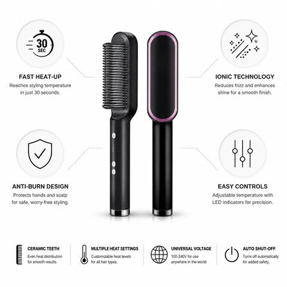 Hair Straightener Brush Ionic Ceramic Fast Heat-Up