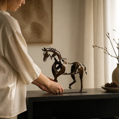 Handcrafted Metal Tabletop Horse Figurine (24 cm Tall)