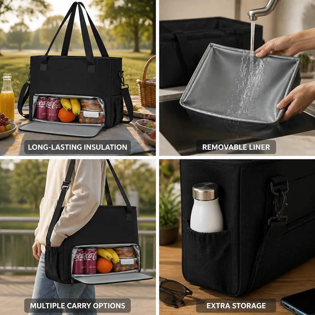 Insulated Cooler Bag Removable Compartment & Adjustable Strap