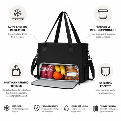 Insulated Cooler Bag Removable Compartment & Adjustable Strap