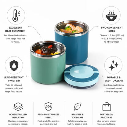 Insulated Lunch Box Double-Wall Stainless Steel Twist Lid