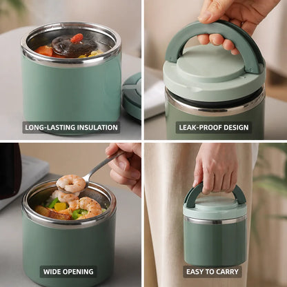 Insulated Lunch Box Double-Walled Stainless Steel Leak-Proof Lid & Handle