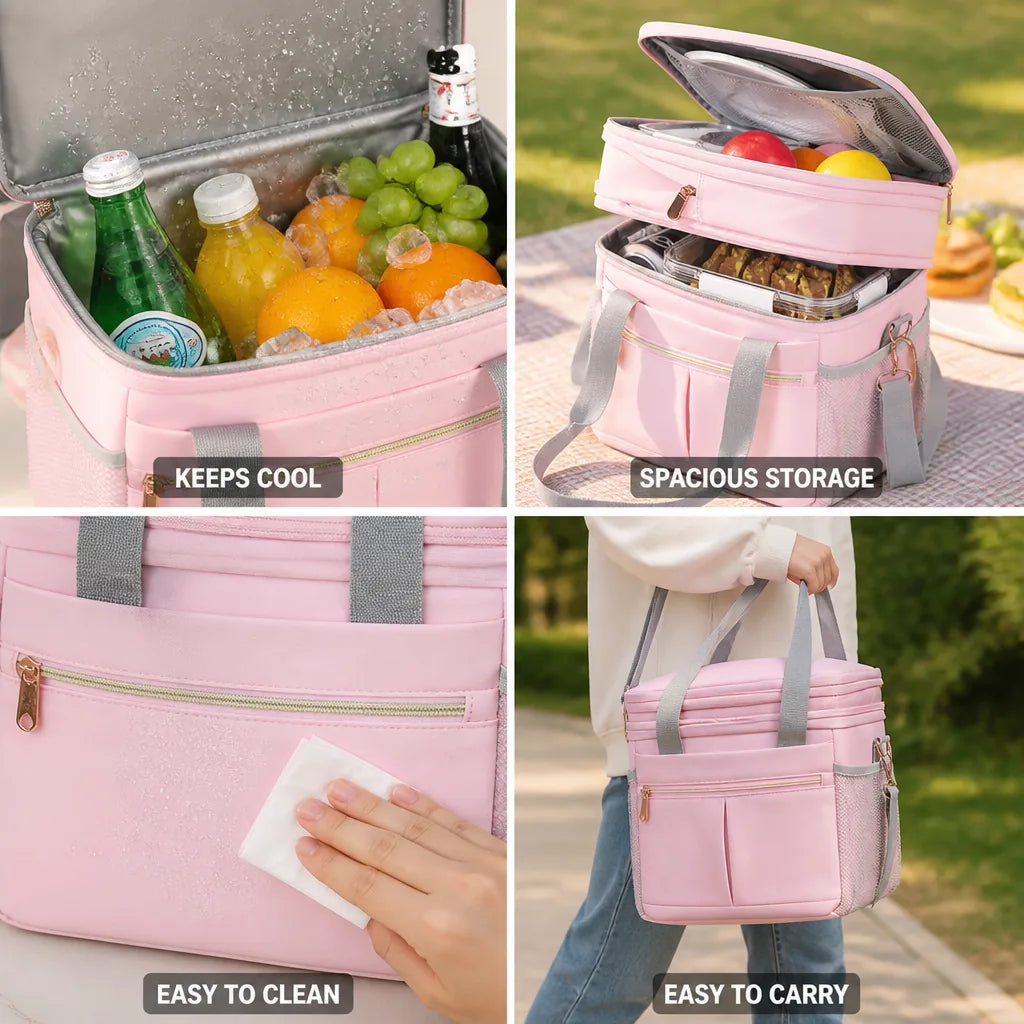 Insulated Picnic Bag Removable Strap & Outer Pockets