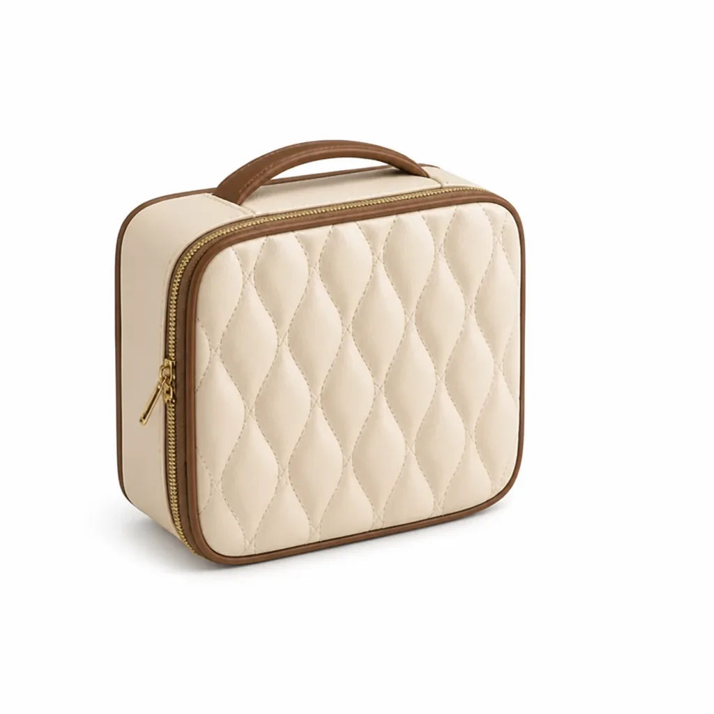 Jewelry Organizer Bag Quilted Faux Leather Multiple Compartments