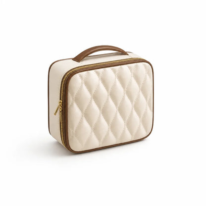 Jewelry Organizer Bag Quilted Faux Leather Multiple Compartments