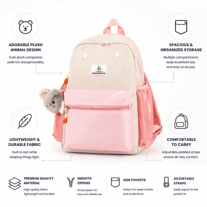 Kids Backpack Plush Animal Multiple Pockets & Padded Straps