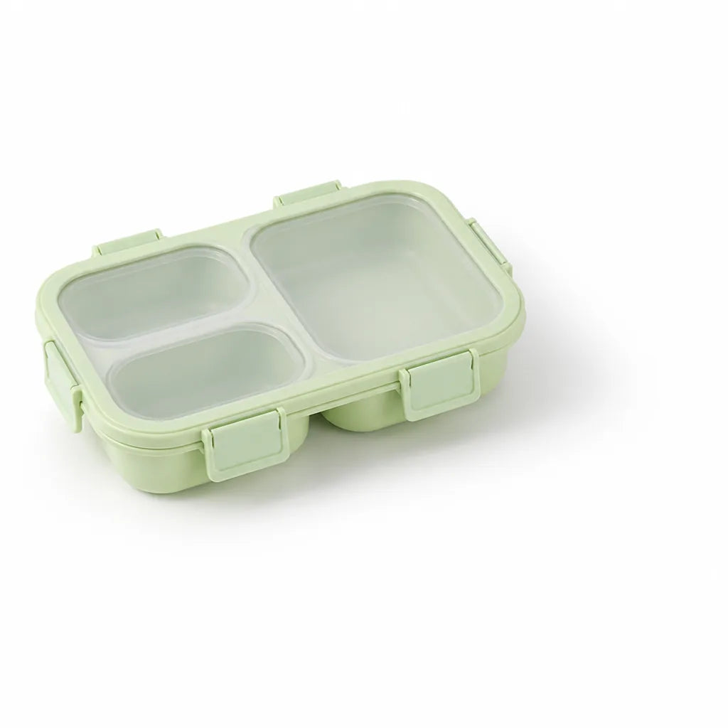 Kids Lunch Box Three-Compartment Four-Clip Lid & Utensils