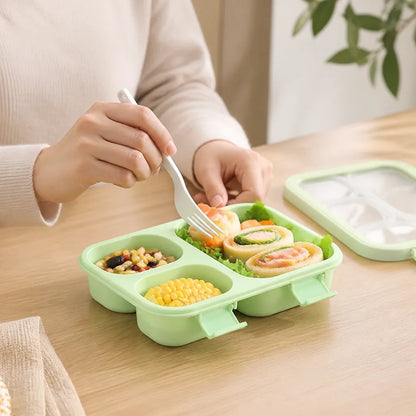 Kids Lunch Box Three-Compartment Four-Clip Lid & Utensils