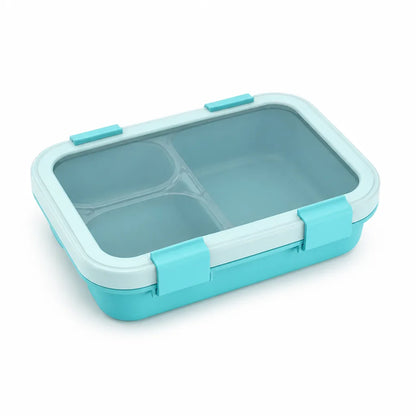 Kids Lunch Box Three-Compartment Four-Clip Lid & Utensils