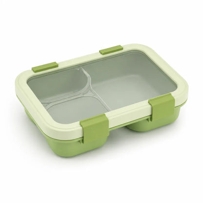 Kids Lunch Box Three-Compartment Four-Clip Lid & Utensils