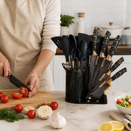 Knife Set and Cutting Board Kitchen Utensil Set (19-Piece)