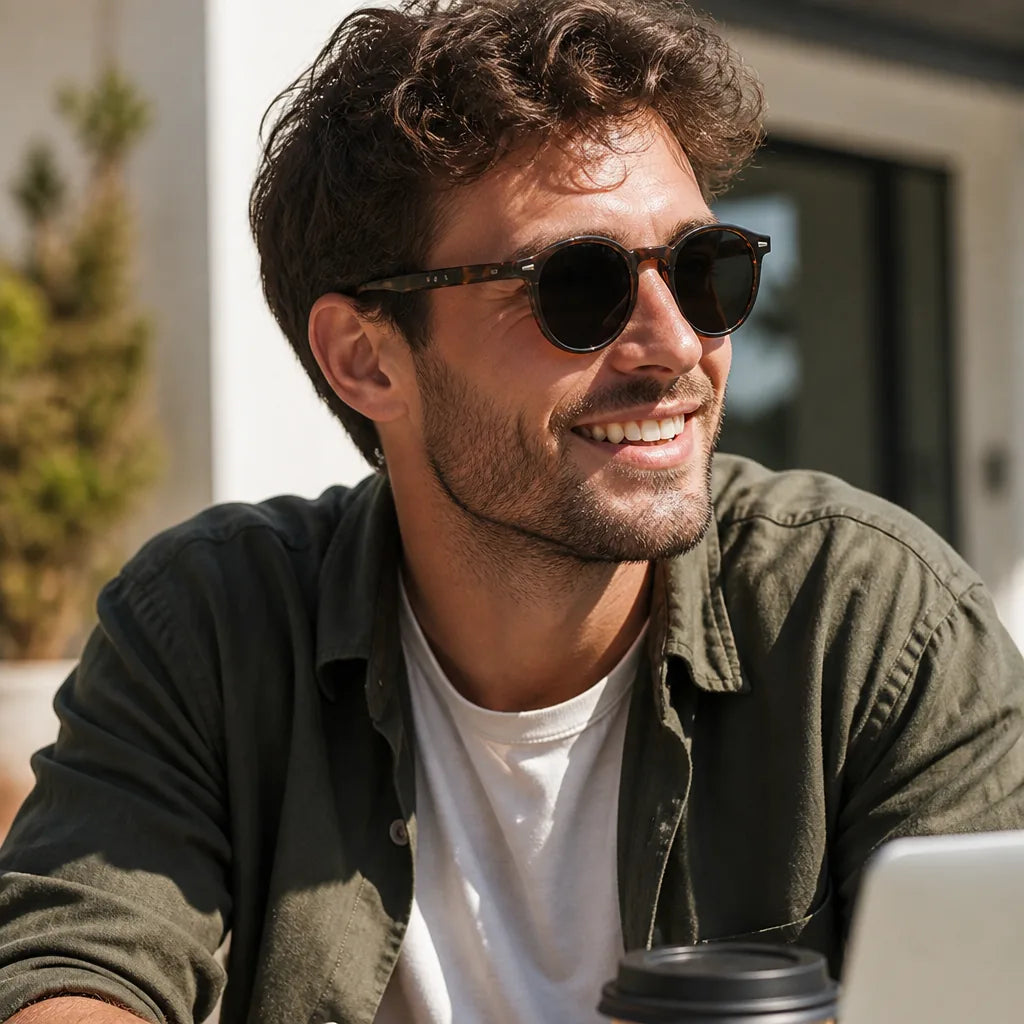 Lightweight Polycarbonate Tortoiseshell Round Sunglasses (Men's)