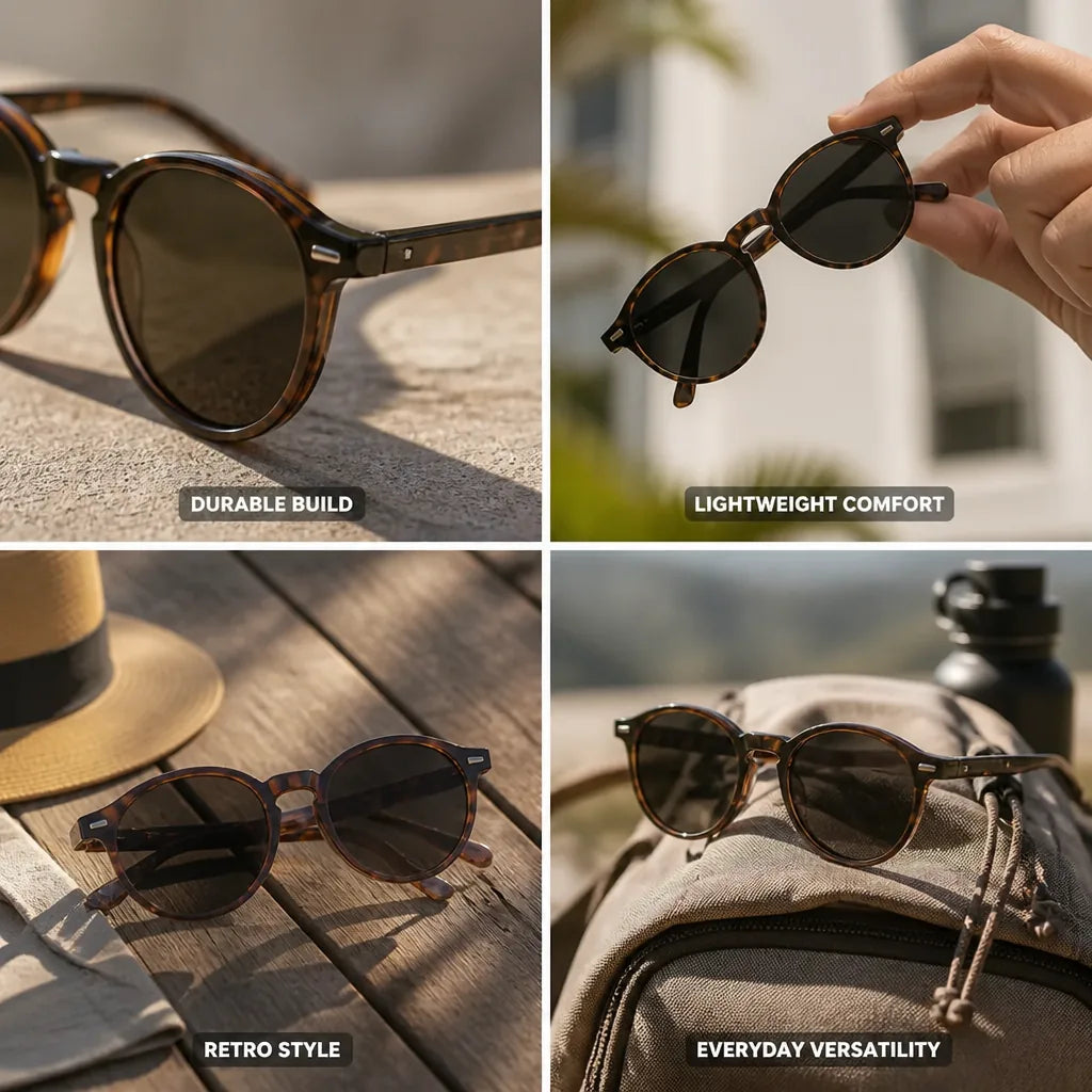 Lightweight Polycarbonate Tortoiseshell Round Sunglasses (Men's)