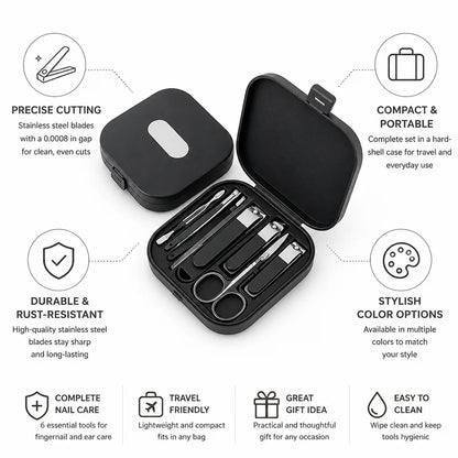 Manicure Kit Precision Stainless Steel Tools & Hard-Shell Case