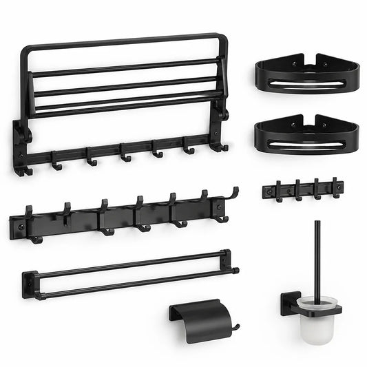 Matte Black Metal Wall-Mounted Bathroom Accessory Set