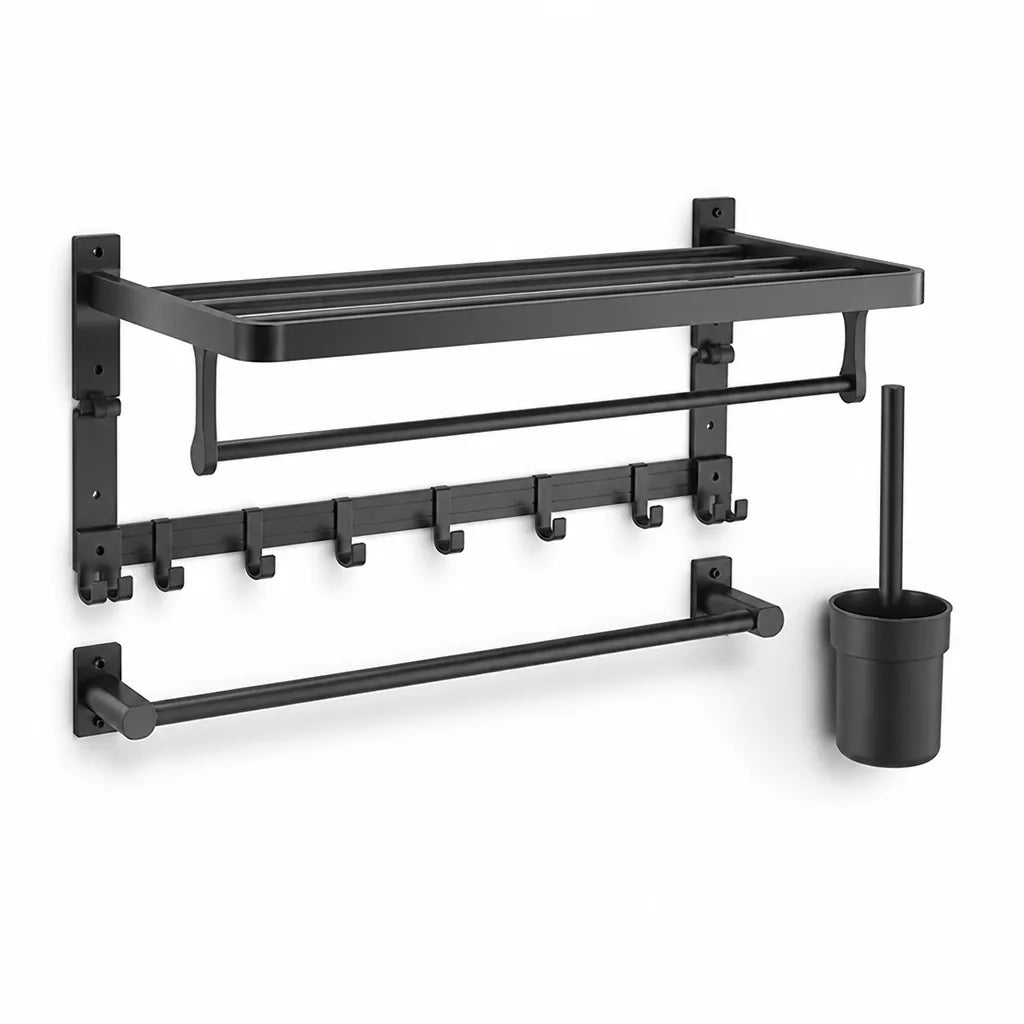 Matte Black Metal Wall-Mounted Bathroom Accessory Set