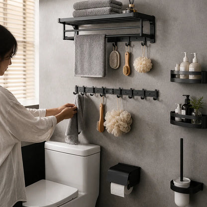 Matte Black Metal Wall-Mounted Bathroom Accessory Set
