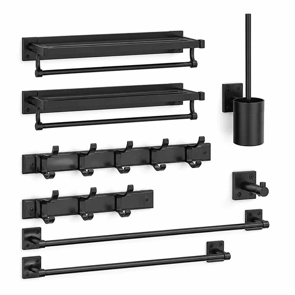 Matte Black Metal Wall-Mounted Bathroom Accessory Set