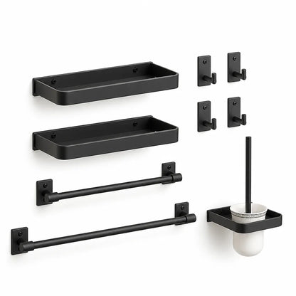 Matte Black Metal Wall-Mounted Bathroom Accessory Set