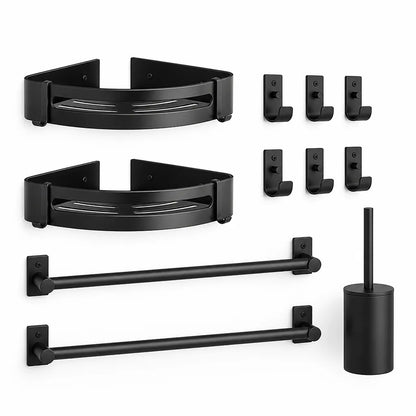 Matte Black Metal Wall-Mounted Bathroom Accessory Set