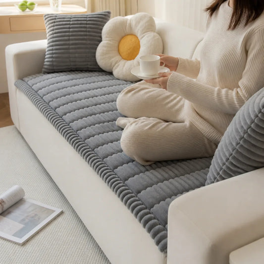 Microfiber Blend Sofa Cover (Hand-Pleated Edges, Machine Washable)