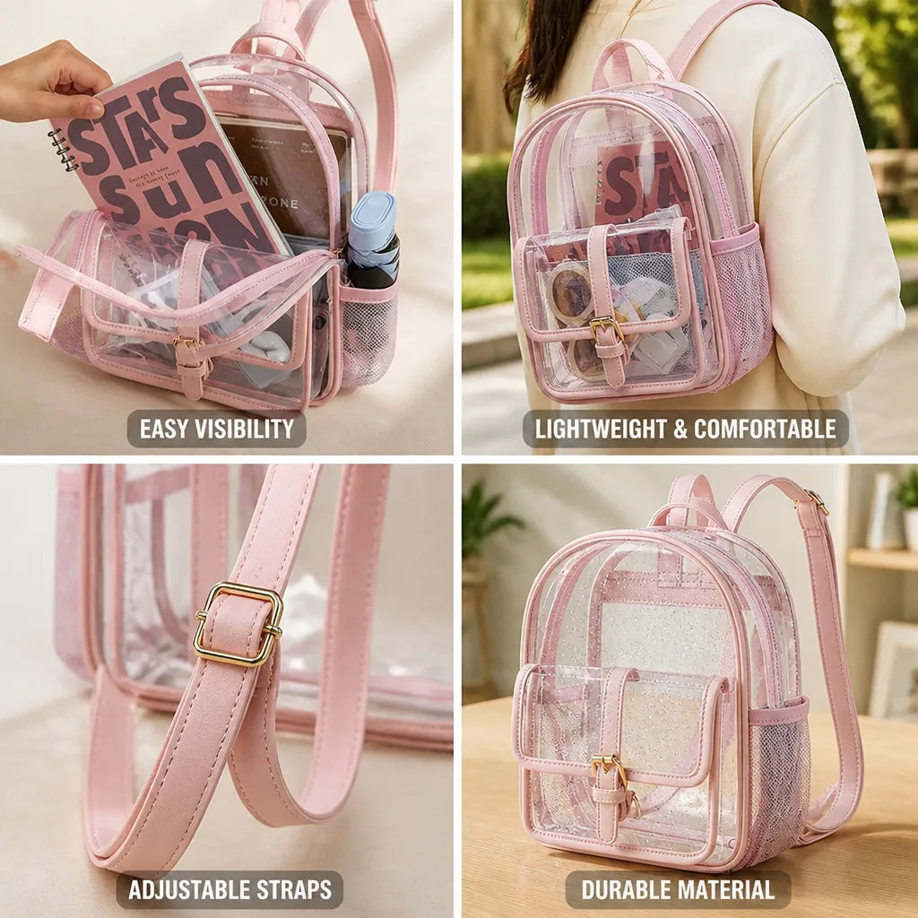 Mini Backpack Transparent Lightweight Adjustable Straps