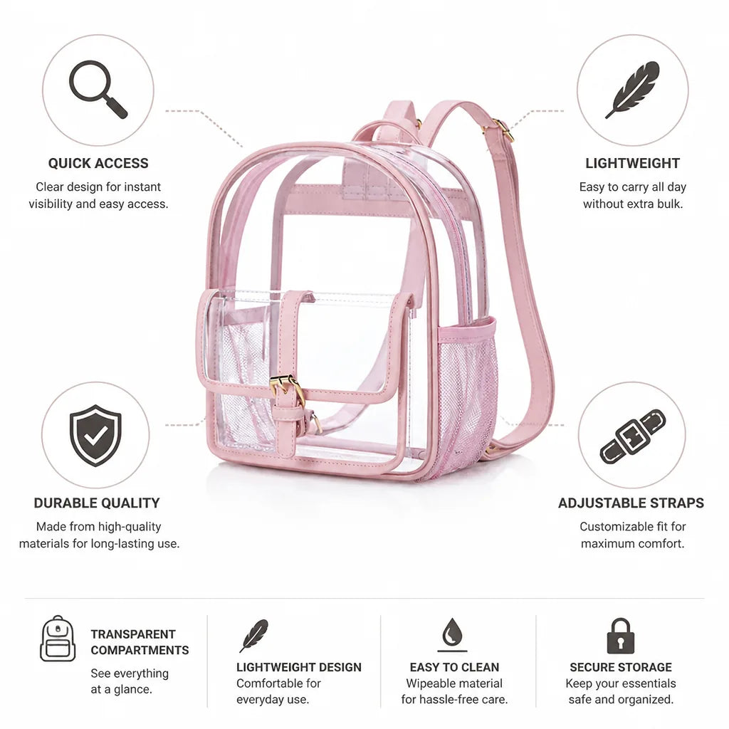 Mini Backpack Transparent Lightweight Adjustable Straps