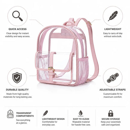 Mini Backpack Transparent Lightweight Adjustable Straps
