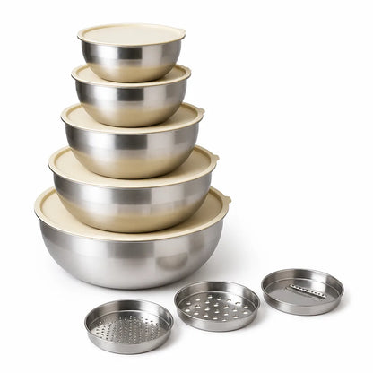 Mixing Bowl Set 6-Piece Stainless Steel Nesting Grating Attachments