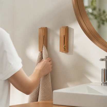 Natural Wood Wall-Mounted Towel Hook With Glass Ball