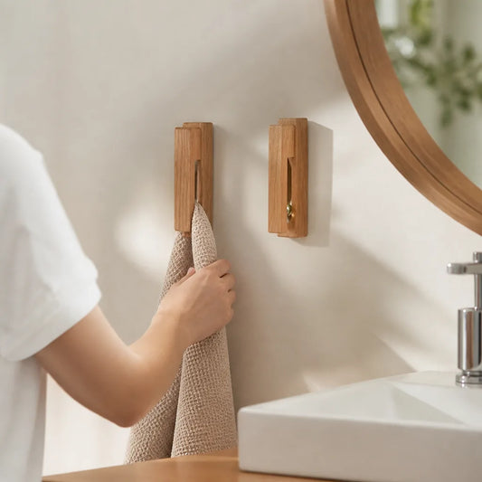 Natural Wood Wall-Mounted Towel Hook With Glass Ball