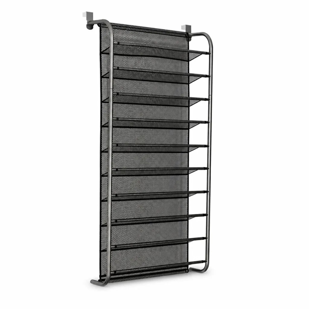 Over-the-Door Metal Frame With Mesh Pockets Shoe Organizer (10-Tier)