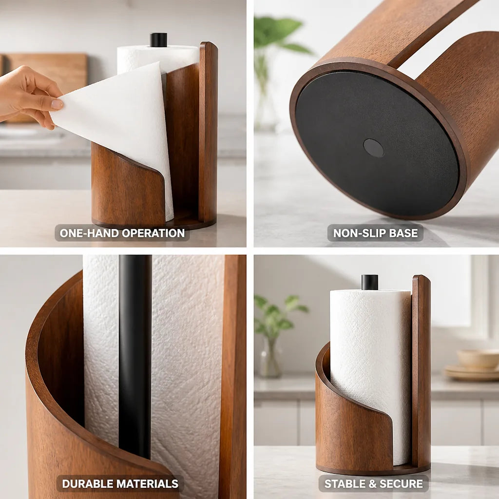 Paper Towel Holder One-Hand Operation Non-Slip Base
