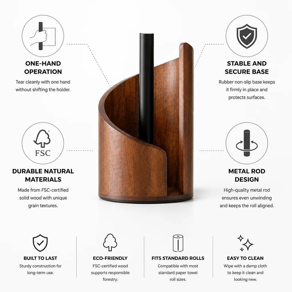 Paper Towel Holder One-Hand Operation Non-Slip Base