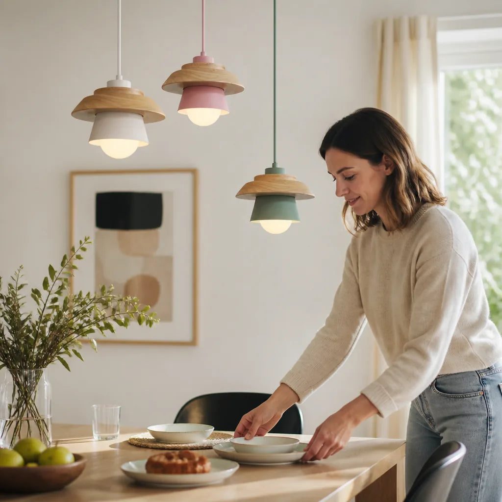 Pendant Light Scandinavian Wood Adjustable Cable