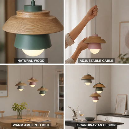 Pendant Light Scandinavian Wood Adjustable Cable