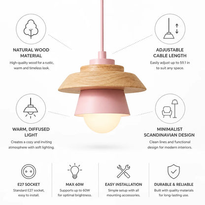 Pendant Light Scandinavian Wood Adjustable Cable