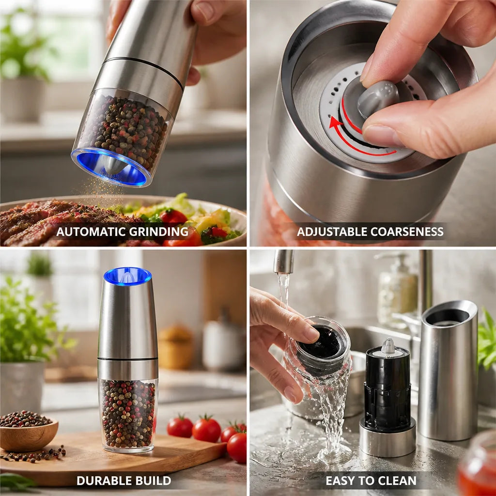 Pepper Mill Electric Gravity Tilt-Activated Ceramic Grinder