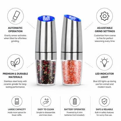 Pepper Mill Electric Gravity Tilt-Activated Ceramic Grinder